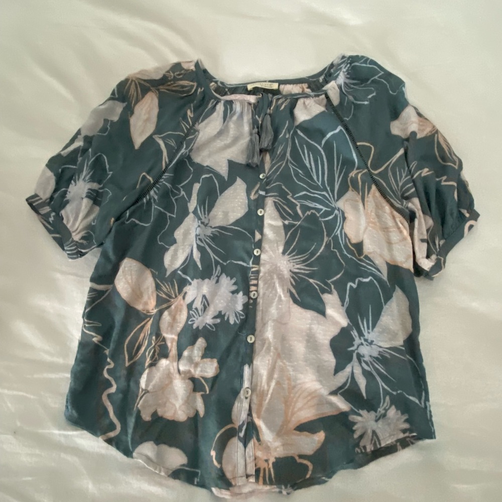 Blue and mauve floral blouse